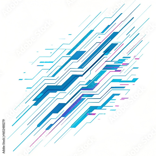 Modern type abstract circuit network illustration in pink, purple, and blue