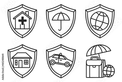 Insurance icons isolated on white background representing various types of coverage