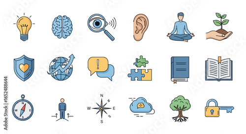 Vector Icons Set of Conceptual Line Art Icons for Personal Development and Business Strategy. Vector Illustrations. EPS Editable