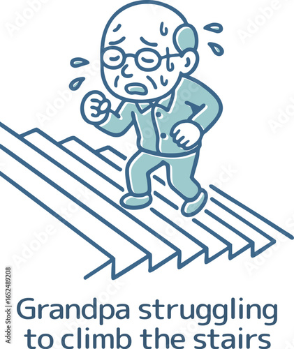 汗だくで階段を上がるおじいちゃん
A sweaty old man climbing the stairs