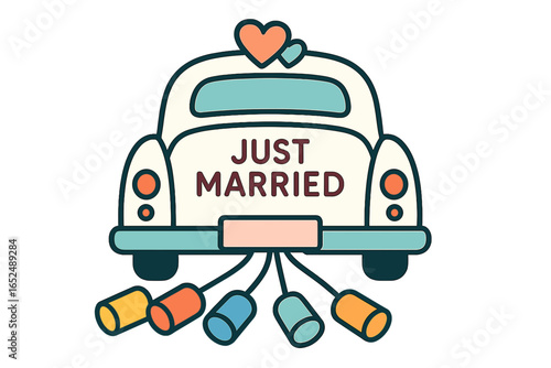 Vintage wedding car with Just Married sign and tied cans  wedding car with cans
