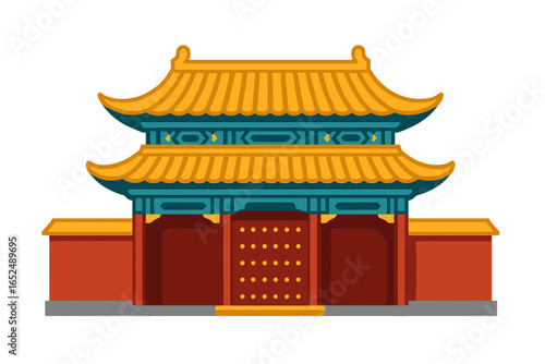 Traditional Chinese temple with ornate roof and red walls forbidden city gate