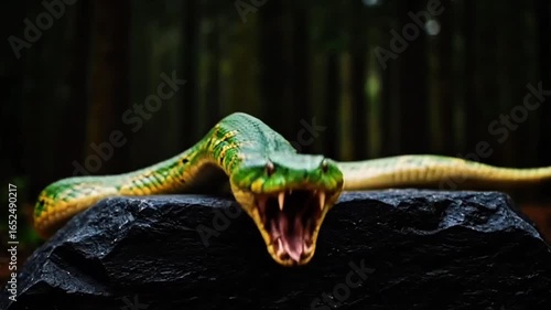 green angry snake attacking 