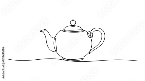 One line drawing of teapot minimalist continuous line art vector illustration