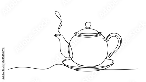 One line drawing of teapot minimalist continuous line art vector illustration