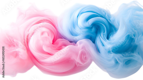 Abstract pink and blue swirl of light and airy textures, a gender reveal concept isolated on white background