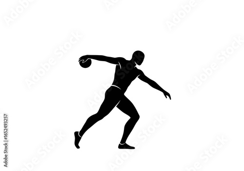 Black Silhouette of a Male Discus Thrower in Action