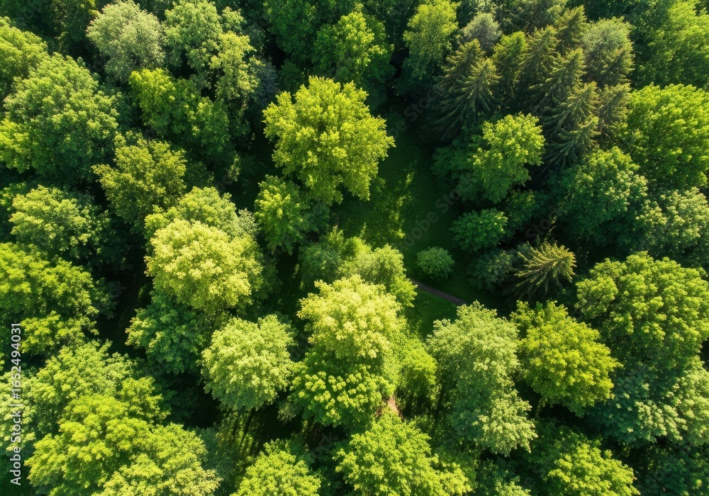 Fototapeta premium Panoramic woodland scenery offering a captivating aerial view of trees