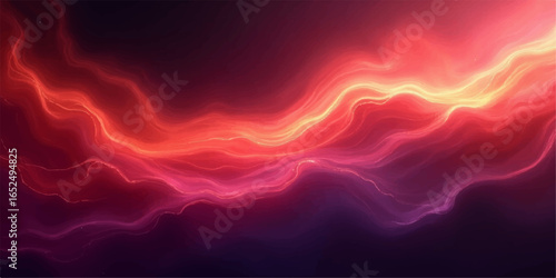 Vibrant red abstract lines trace across a fiery sunset sky, creating a dramatic, beautiful cloudscape of light and color