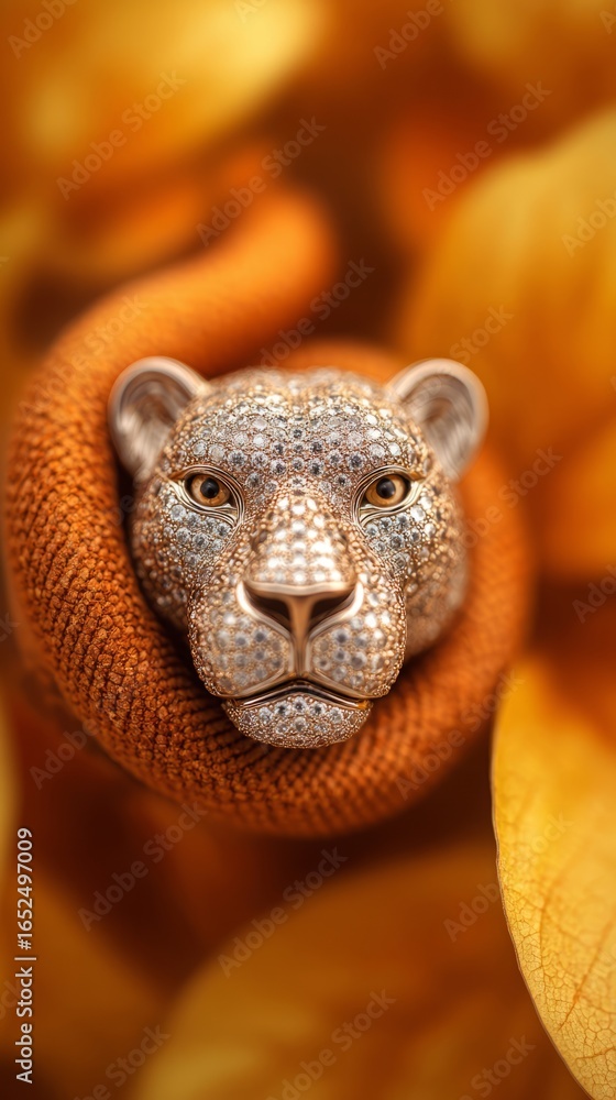 Obraz premium A jeweled animal pendant necklace on velvet, showcasing rich autumn colors for World Animal Day. 