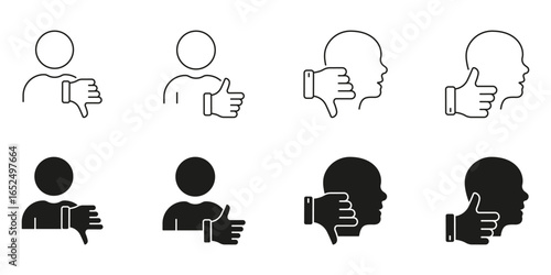 Thumbs Up And Down Gesture Line And Solid Icon Set. Approval And Disapproval, Feedback, And Opinion Expression Symbol Collection. Communication And Interaction. Isolated Vector Illustration
