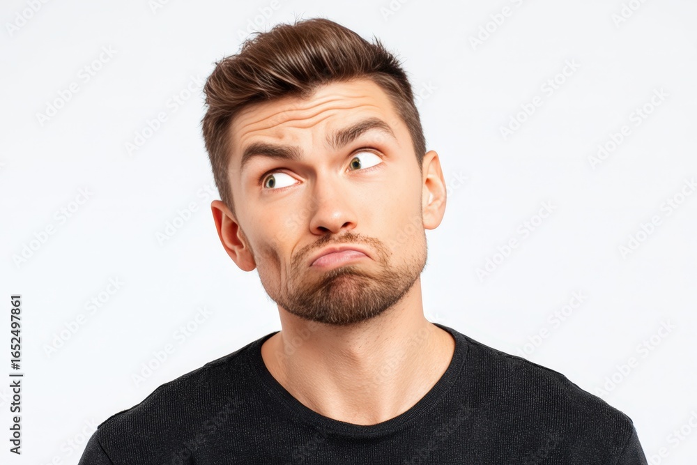 Obraz premium Funny Man Making Silly Facial Expressions.Fictional Character Created By Generative AI