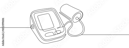 Continuous line of blood pressure monitor. Vector art line on transparent background. Editable stroke.