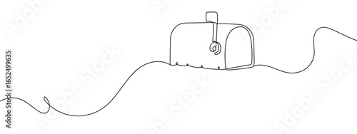 Continuous line of mailbox. Vector art line on transparent background. Editable stroke.