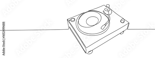 Continuous line of a record player. Vector art line on transparent background. Editable stroke.