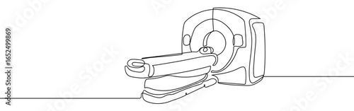 Continuous line of CT scanner. Vector art lines on transparent background. Editable stroke.