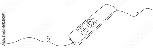 Continuous line of TV remote control. Vector art line on transparent background. Editable stroke.