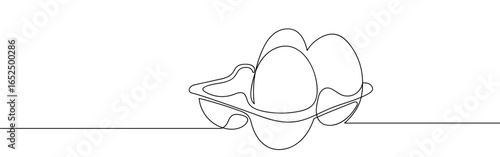 Continuous line of chicken eggs in package. Vector art line on transparent background. Editable stroke.