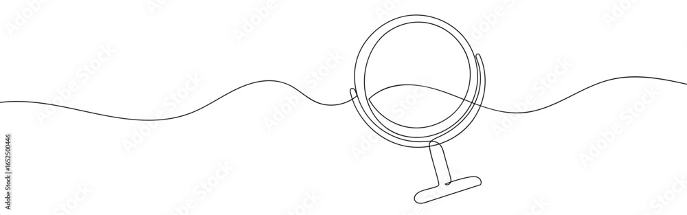 Obraz premium Continuous line of a makeup mirror. Vector art line on transparent background. Editable stroke.