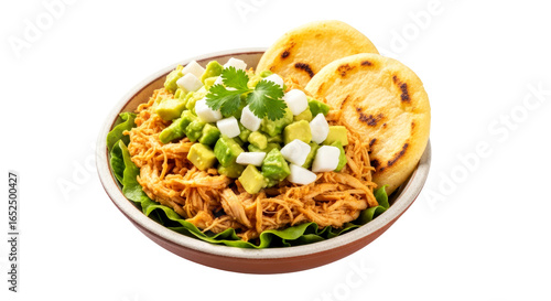 delicious pulled chicken arepa bowl transparent background isolated food image