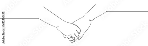 Continuous line of two people holding hands. Vector art line on transparent background. Editable stroke.
