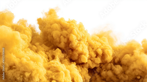 Yellow smoke cloud, isolated white background. Thick, sulfur-colored smokescreen effect.