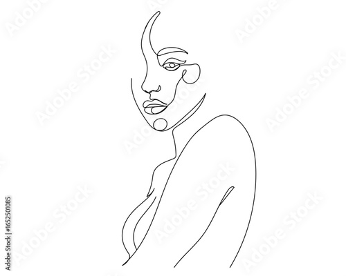 Continuous line of female model. Vector art line on transparent background. Editable stroke.