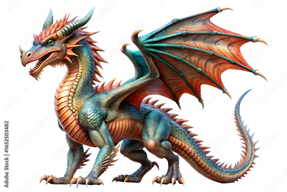 Fototapeta premium Fantasy dragon isolated on white background, PNG.AI Generated.