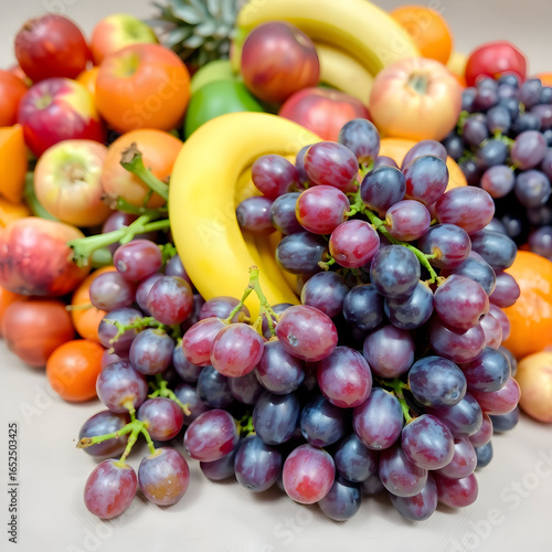 A vibrant and colorful pile of assorted fruits