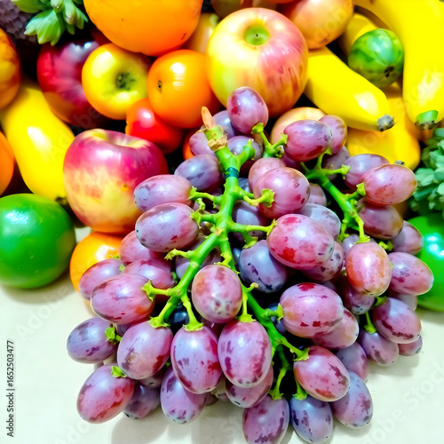 A vibrant and colorful pile of assorted fruits