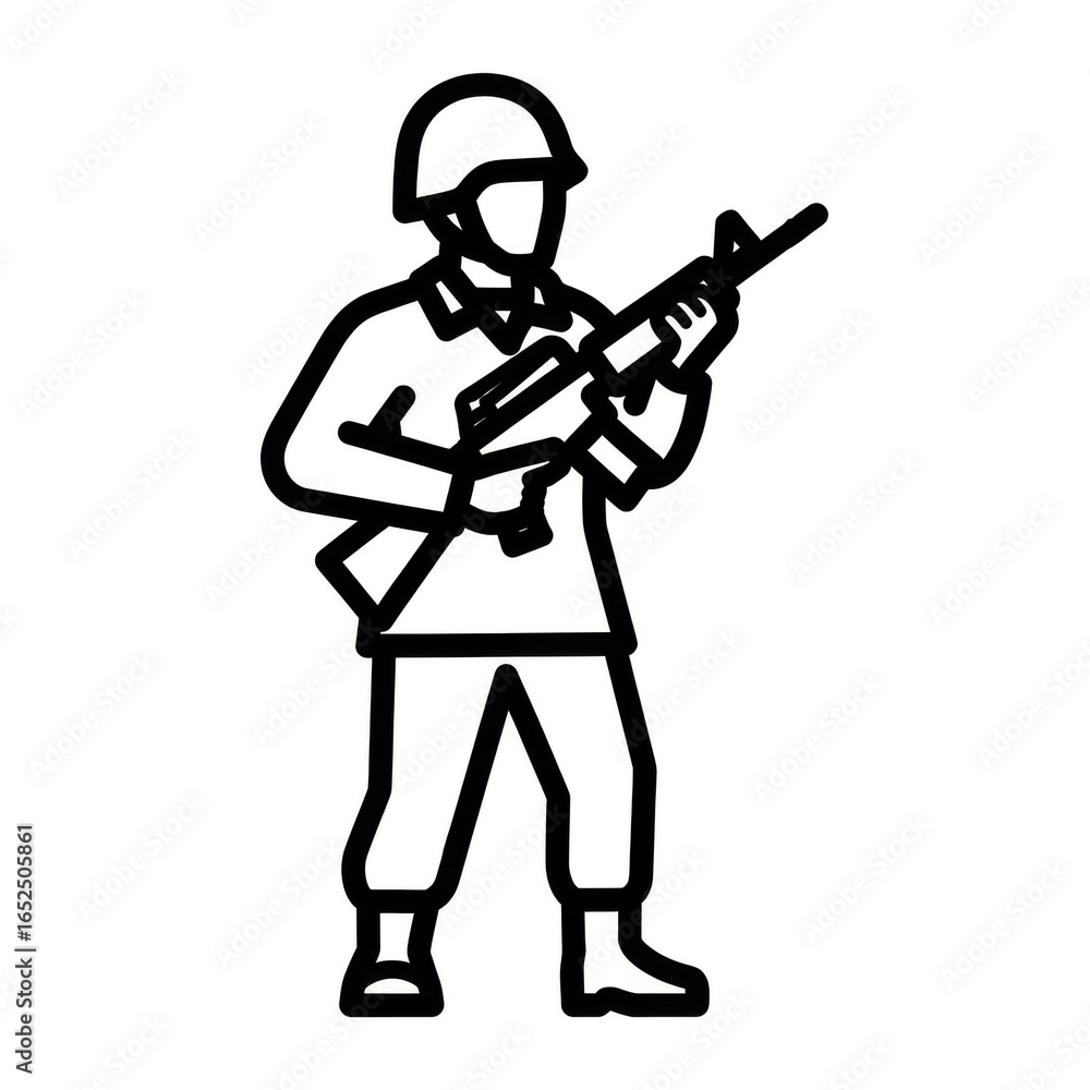 Naklejka premium Stylized vector illustration showcasing a soldier armed with a rifle
