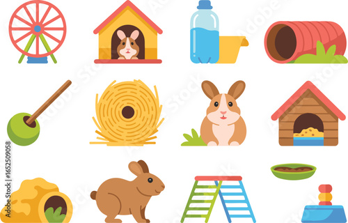 Adorable pet rabbit accessories and supplies illustration