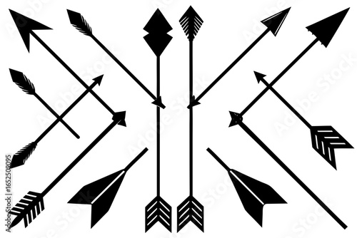 Collection of Black and White Arrow Illustrations with Different Arrowheads