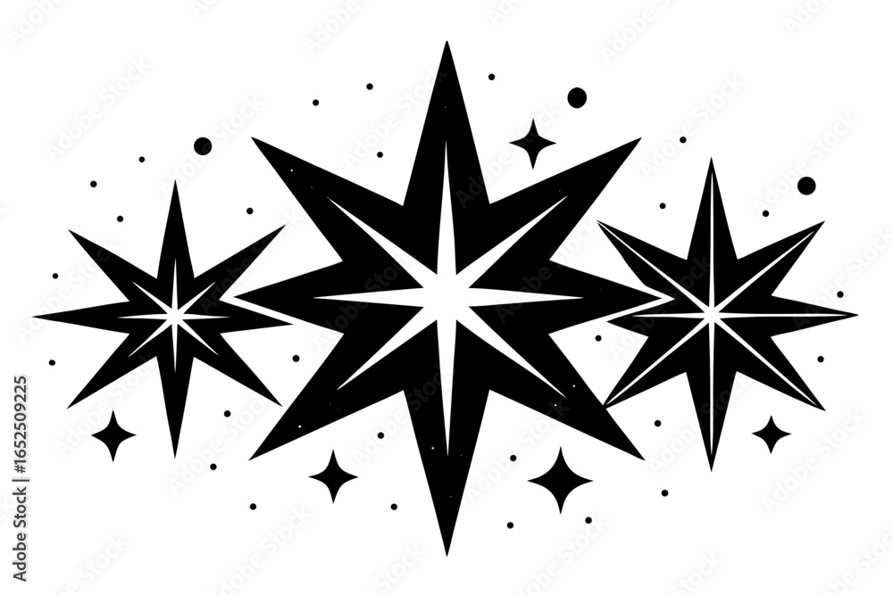 Fototapeta premium Black and White Starburst Design with Sparkles and Dots