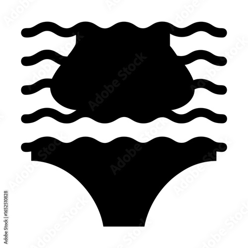 Stylized ocean with a rock and bikini bottoms abstract design in black