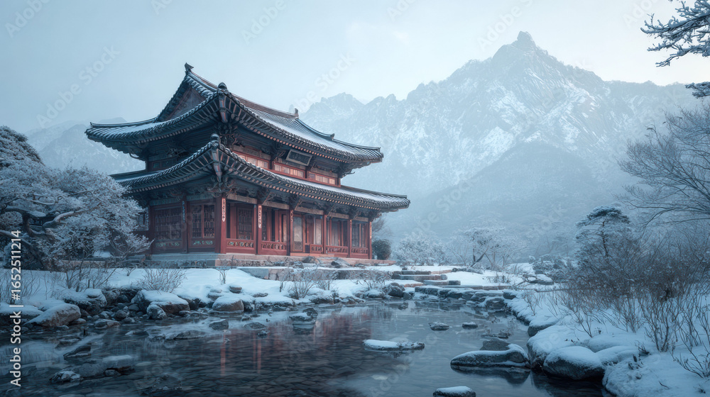 Obraz premium Winter Buddhist Temple
