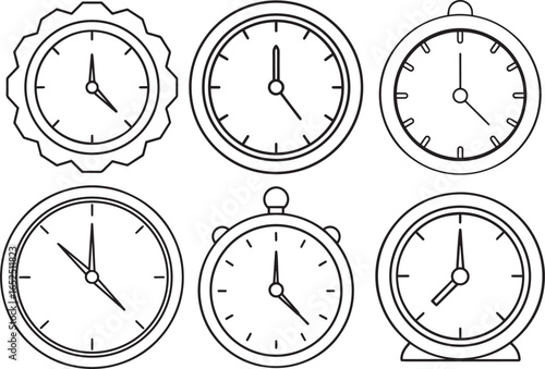 set of clock outline vector illustration line art