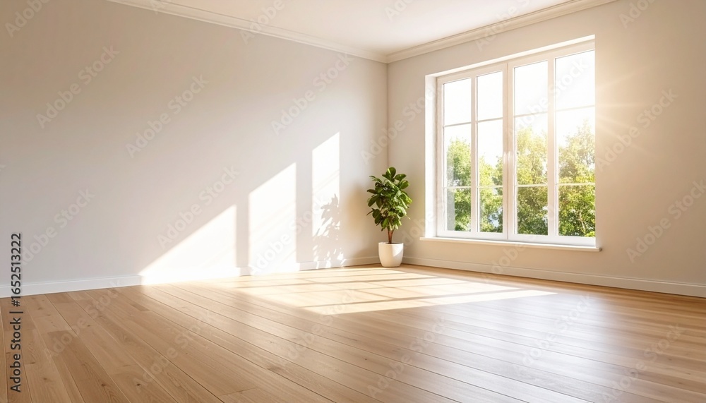 Fototapeta premium Sunlit Empty Room with Hardwood Floors and Window.