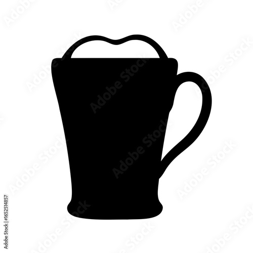 Silhouette of a coffee cup with foam on top, isolated on white