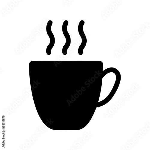 A steaming hot cup of coffee or tea in solid black icon