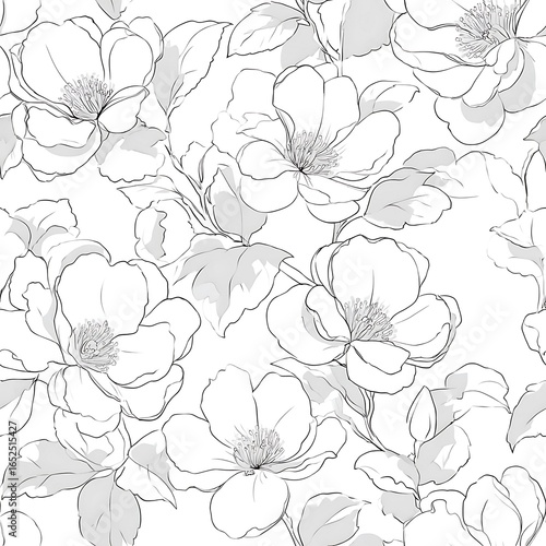 Elegant floral pattern with sketched roses and leaves on white background flower botanical