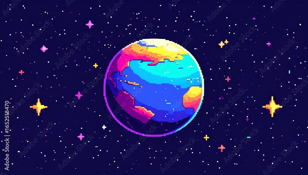 Fototapeta premium Pixelated Earth in Space