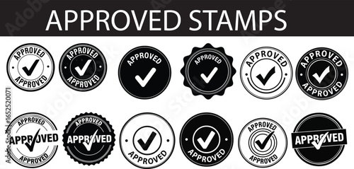 Black and White Approved Stamps with Checkmarks