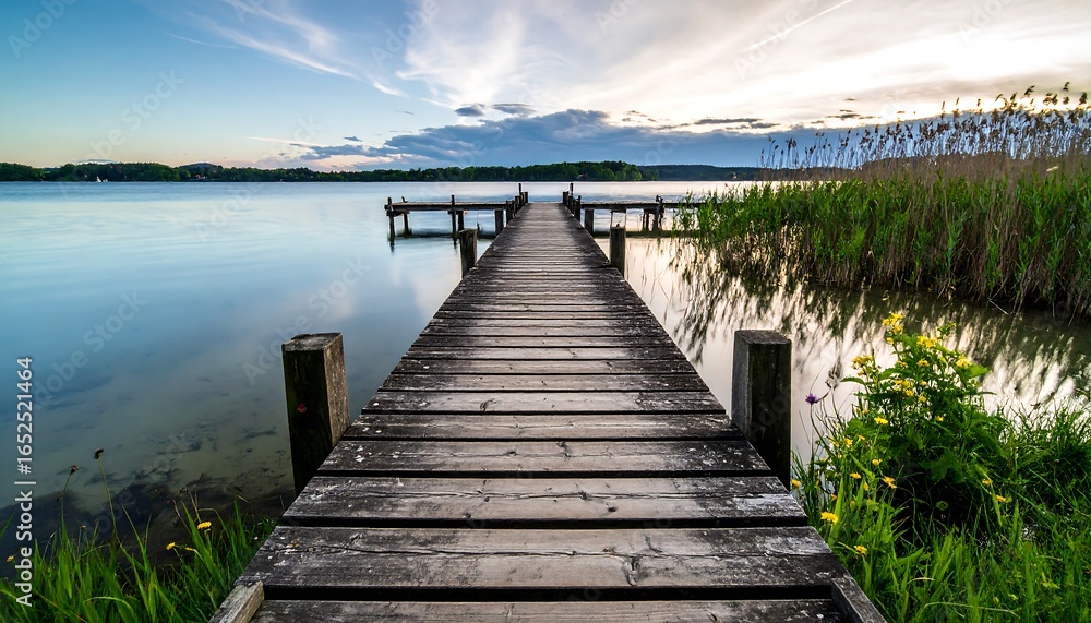 Obraz premium Serene Lakeside Dock at Sunset