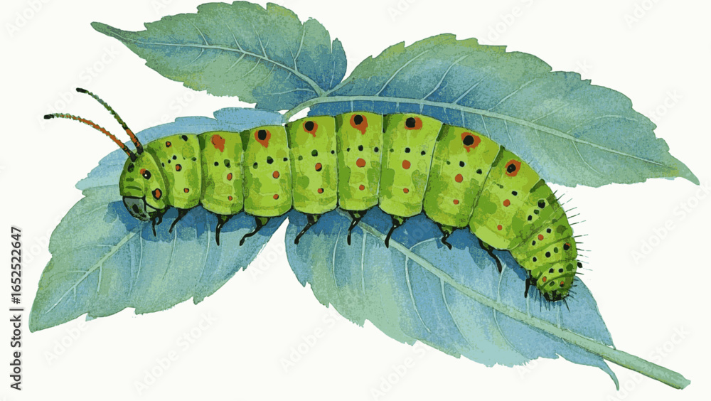 Εκτύπωση καμβά Jade Glide Green caterpillar isolated watercolor vector illustration svg