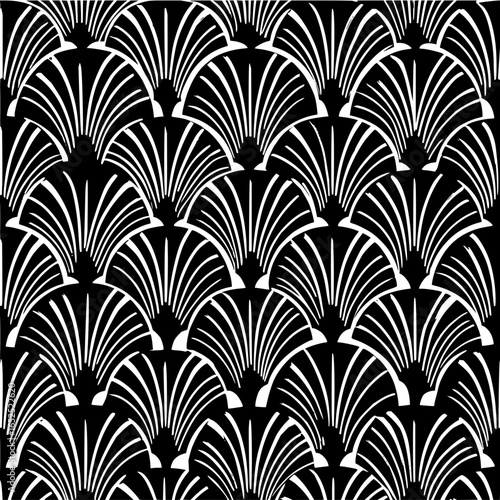 Art deco pattern background design with fan shapes and geometric elements in black and white style art design