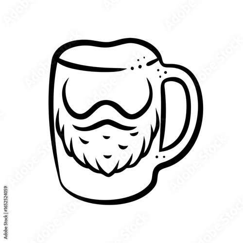 Beer mug with beard illustration in line art style  