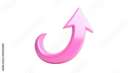 Free Download Ascending Arrow: A vibrant, three-dimensional pink arrow gracefully curves upwards, symbolizing growth, progress, and forward momentum against a clean backdrop. - GFXLoad