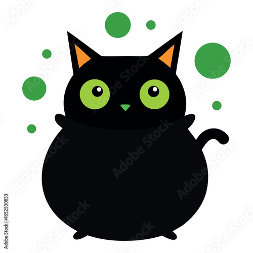 Whimsical black cat with yellow eyes peering out of a bubbling witch s cauldron perfect for halloween designs