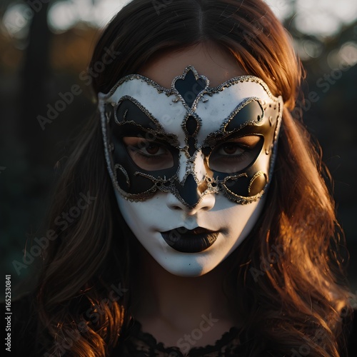 Portrait of a beautiful young woman in carnival mask
